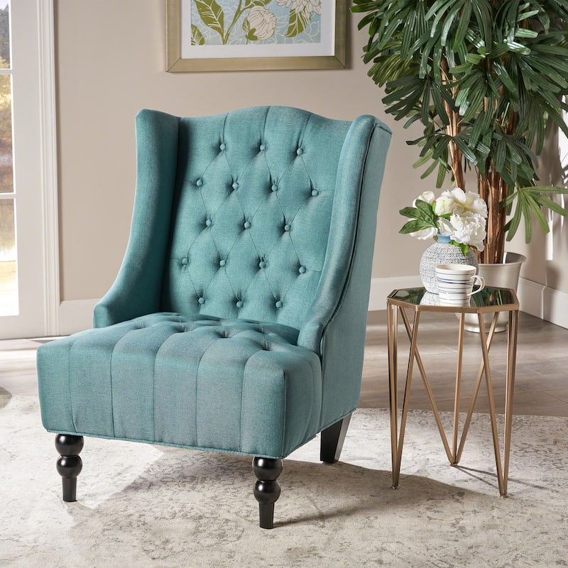 Contemporary Design Upholstered Wingback Chair, Hi-back Club Chair with Wood Legs