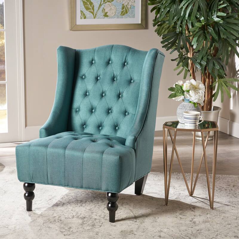 Teal Fabric 27.5" Button Tufted Club Chair