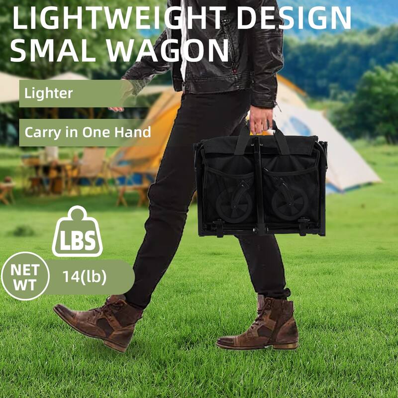 Lightweight Collapsible Utility Wagon - 220lb Capacity with Cup Holders, Folding Cart for Garden & Shopping