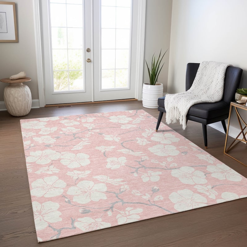 Machine Washable Indoor/ Outdoor Calm Floral Chantille Rug - Pink - 10' x 14'
