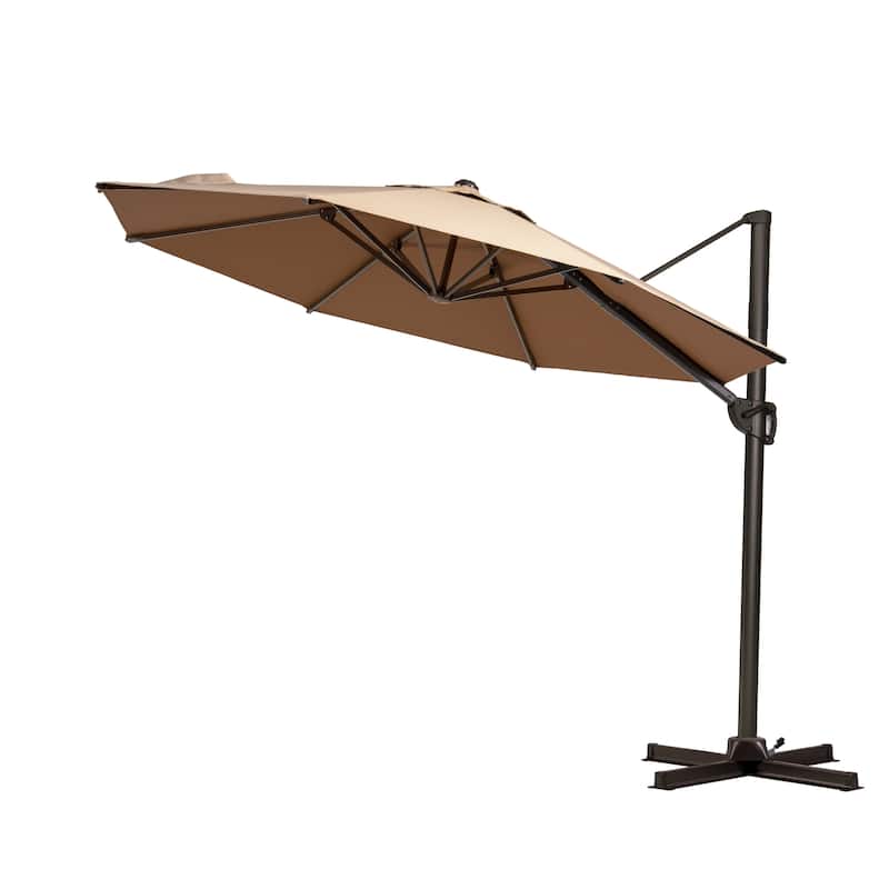 10ft Round Patio Offset Cantilever Umbrella Outdoor Hanging Umbrella with Cross Base