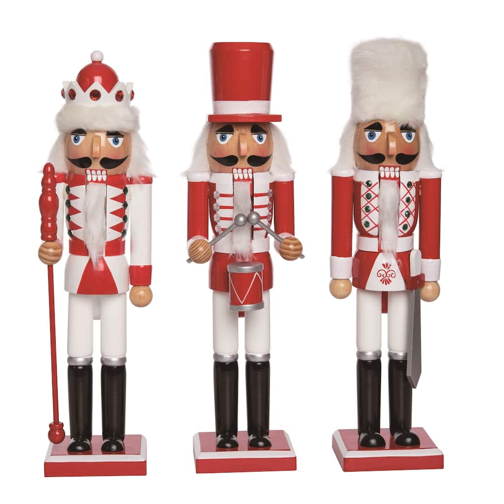 Transpac Christmas Wooden 15” Red & White Nutcracker Set of 3. Christmas Home Decorations