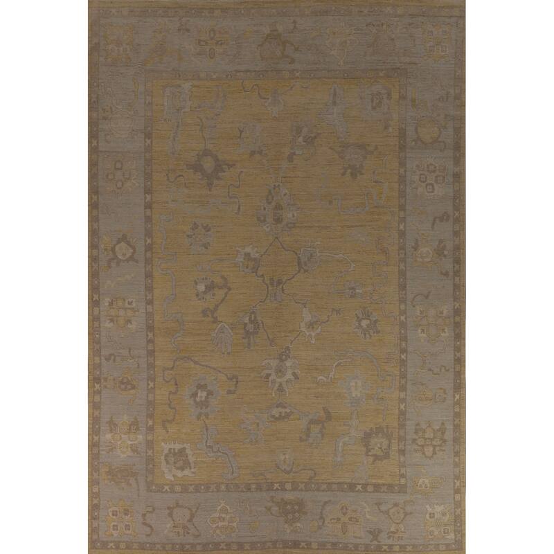 Hand Knotted Oriental 100% Wool Carpet Transitional All-Over Yellow & Gold Oushak Area Rug - 13' 6'' X 9' 10''