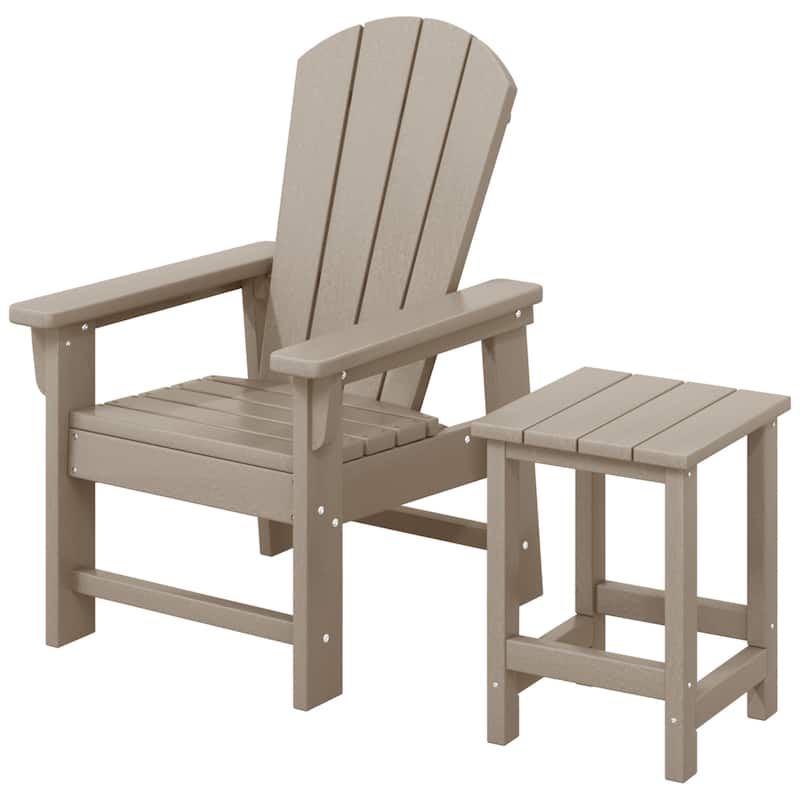 Laguna Kids Outdoor Poly Adirondack Chair With Side Table 2-Piece Set - Weathered Wood