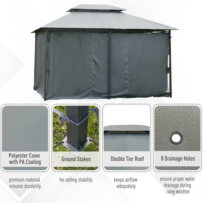 Outsunny 2-tier Grey Outdoor Garden Gazebo with Removable Curtains