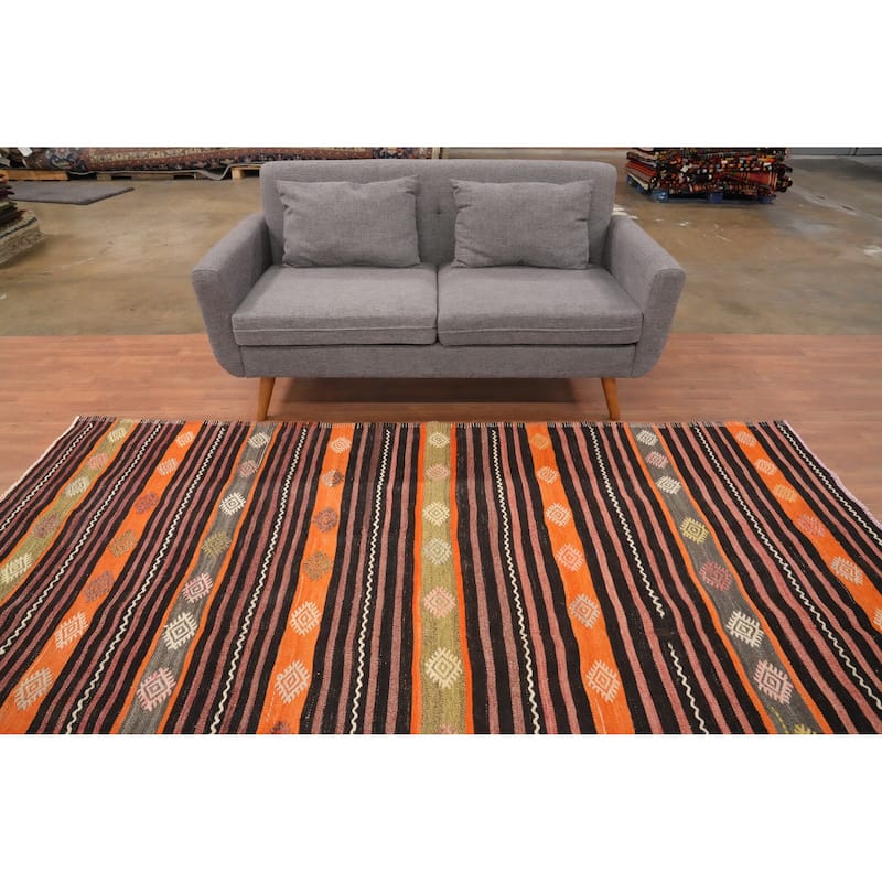Hand Woven Oriental 100% Wool Carpet Southwestern Tribal Multi-Colored Kilim Area Rug - 9' 2'' X 6' 5''