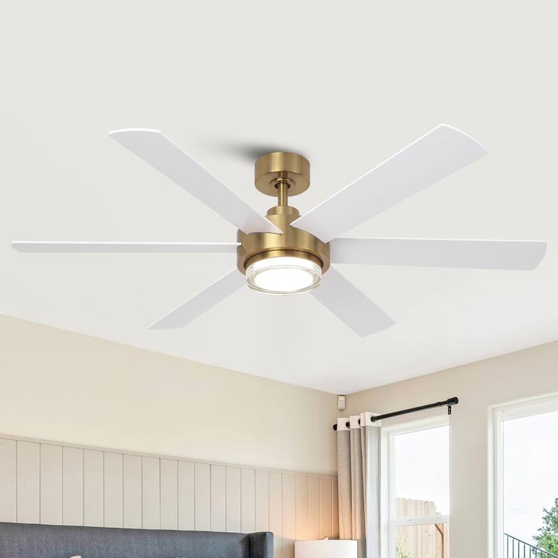 54" Gold Plywood Modern Dimmable Ceiling Fan with Light and Remote