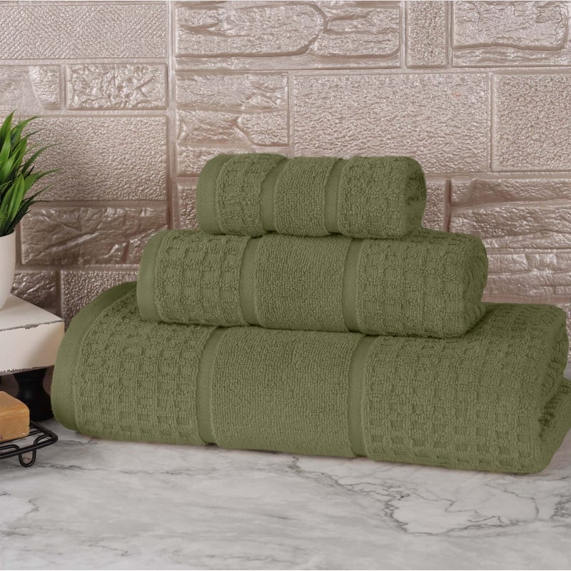 Superior Napa Zero Twist Cotton Waffle 3 Piece Bathroom Towel Set - Forest Green