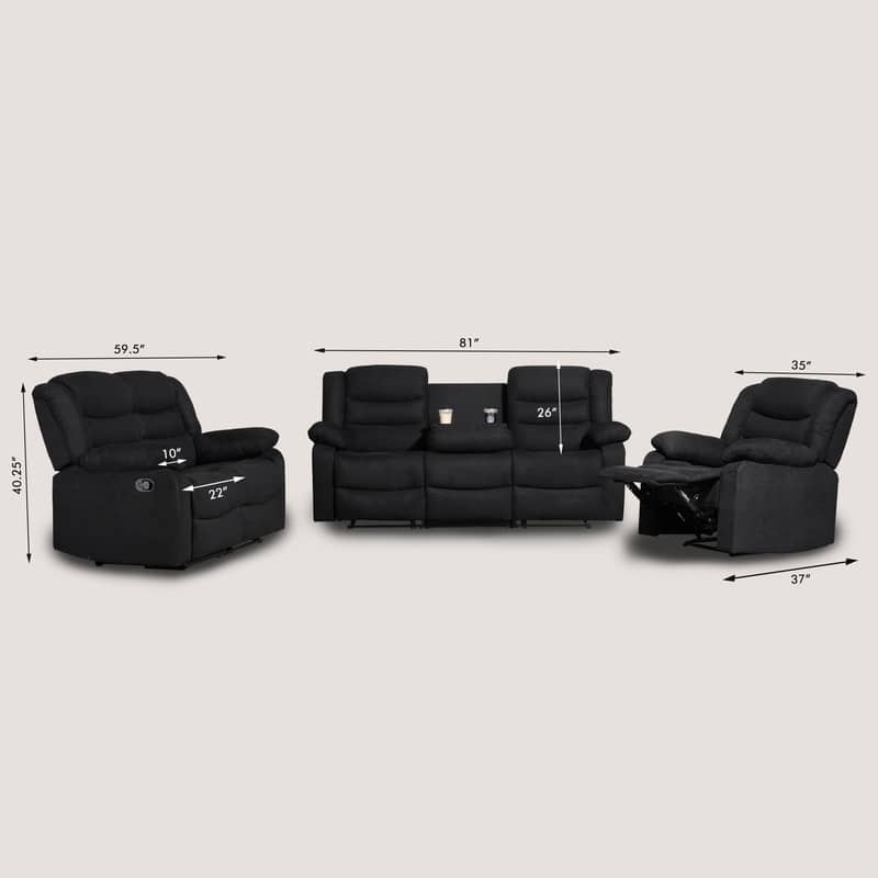 Modern 3-Piece Manual Reclining Living Room Sofa Set with Dropdown Table and Console