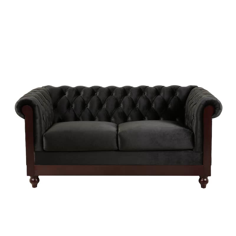 59.44" Velvet Chesterfield Loveseat Sofa with Rolled Arms, Tufted Backrest and 600LB Capacity