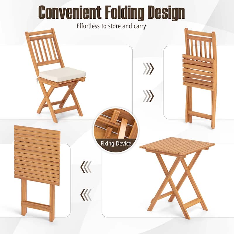 Gymax 3-Piece Folding Bistro Set w/ Removable Seat Cushions Outdoor