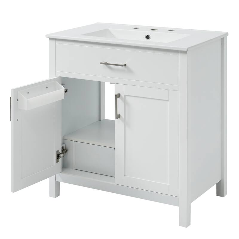 30 in. W x 18.3 in. D x 34 in. H Single Sink Freestanding Bath Vanity in White with White Ceramic Sink