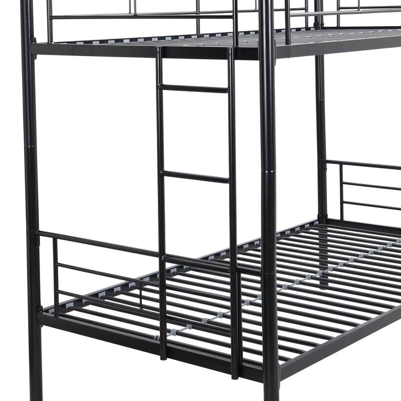 Black Twin over Twin Size Metal Bunk Bed with Ladder