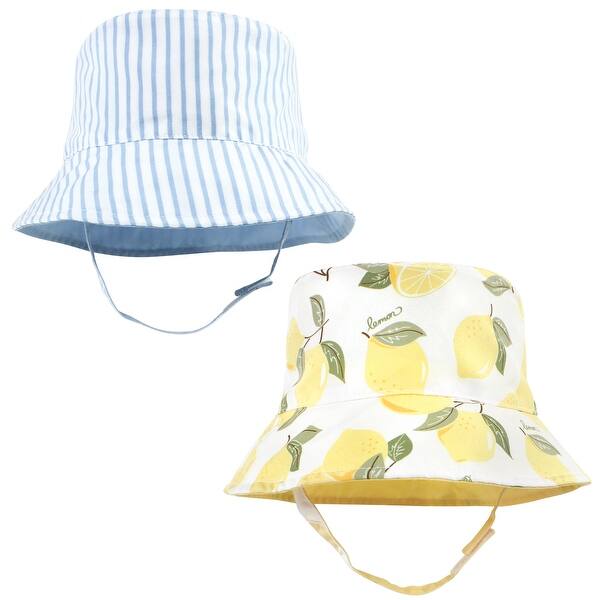 slide 1 of 1, Hudson Baby Infant Girl Sun Protection Hat, Lemon Stripe Lemon Stripe - 0-12 Months