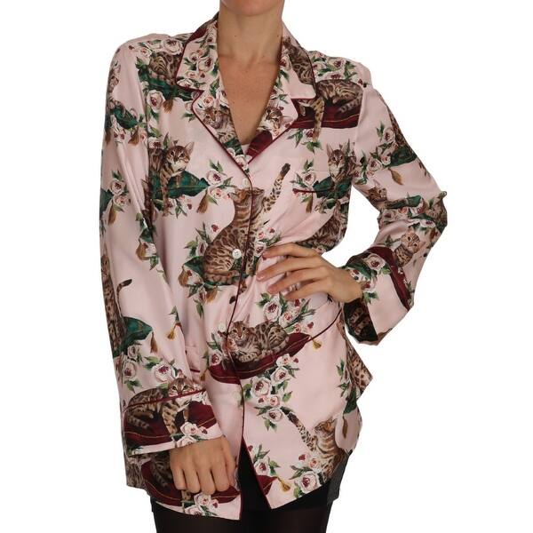 Shop Dolce Gabbana Silk Pink Bengal Cat Women S Shirt It42 M