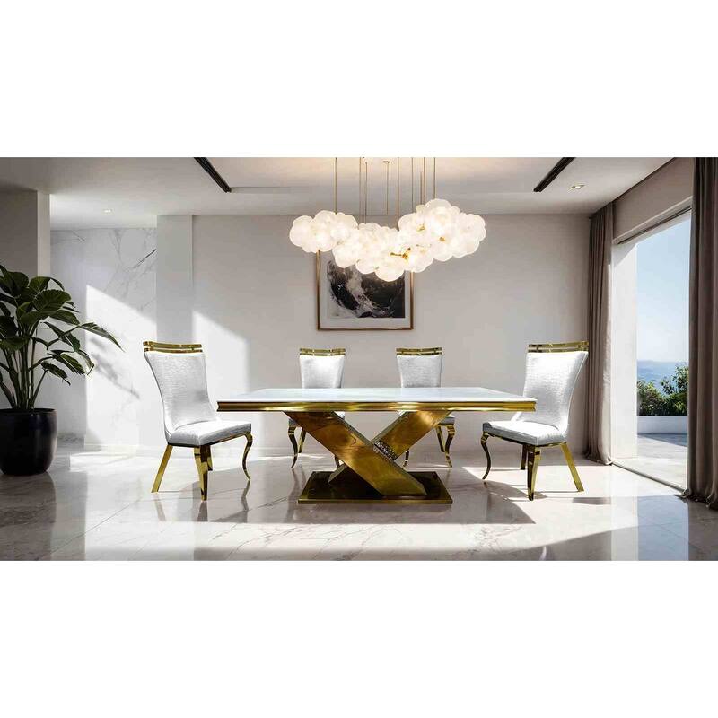 Gold Finish Upholstered Side Chairs Set Elegant