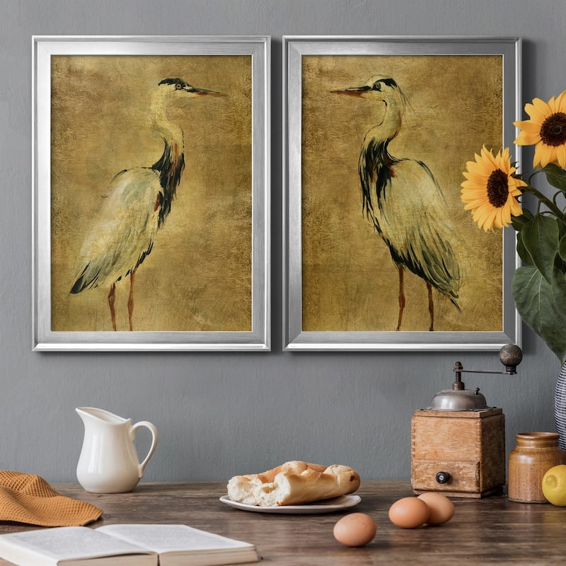 Gold Crane at Dusk I Premium Framed Print - Ready to Hang - Multi-Color