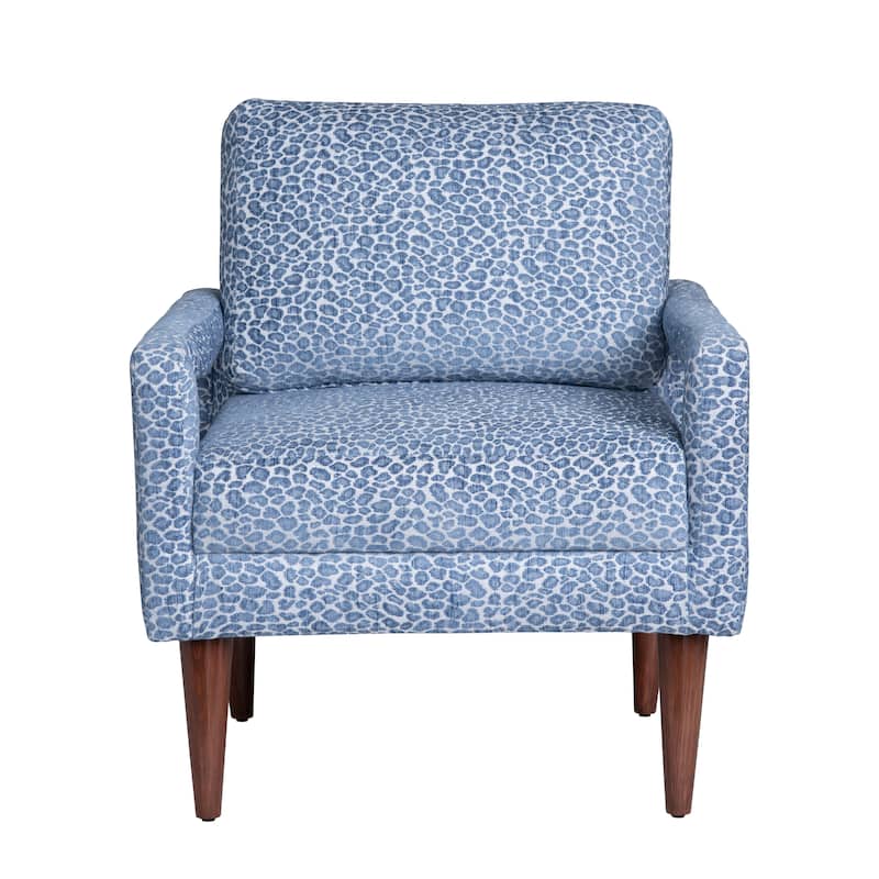 Blue Upholstered Accent Armchair with Wood Frame
