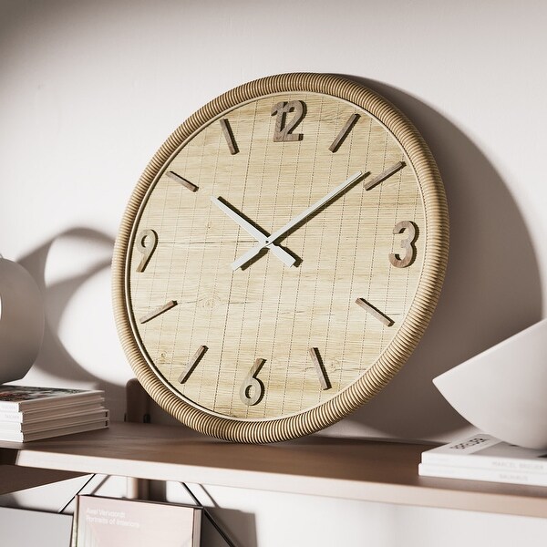 Oriana Round Woven Rattan Farmhouse Wall Clock - 23.5