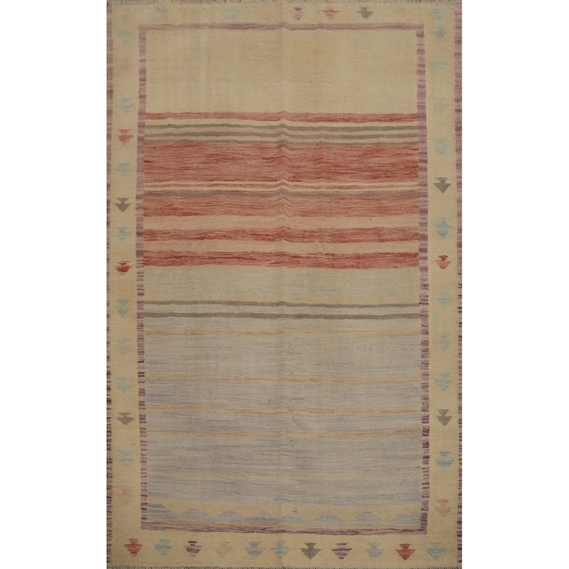 Hand Woven Oriental 100% Wool Carpet Southwestern Tribal Multi-Colored Kilim Area Rug - 6' 9'' X 4' 10''
