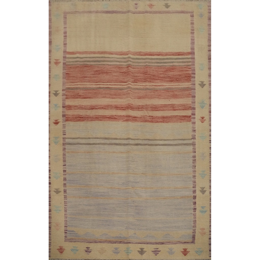 Hand Woven Oriental 100% Wool Carpet Southwestern Tribal Multi-Colored Kilim Area Rug - 6' 9'' X 4' 10''