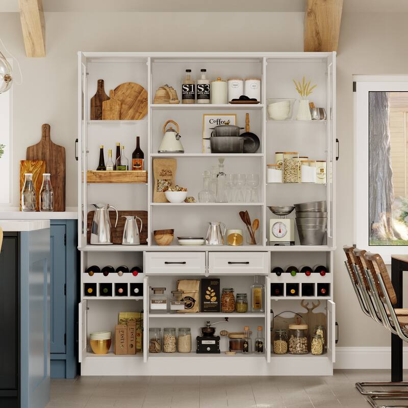 Display Cabinet with Glass Doors,Adjustable Shelving for Collectibles,Storage Cabinet Bookshelves,White