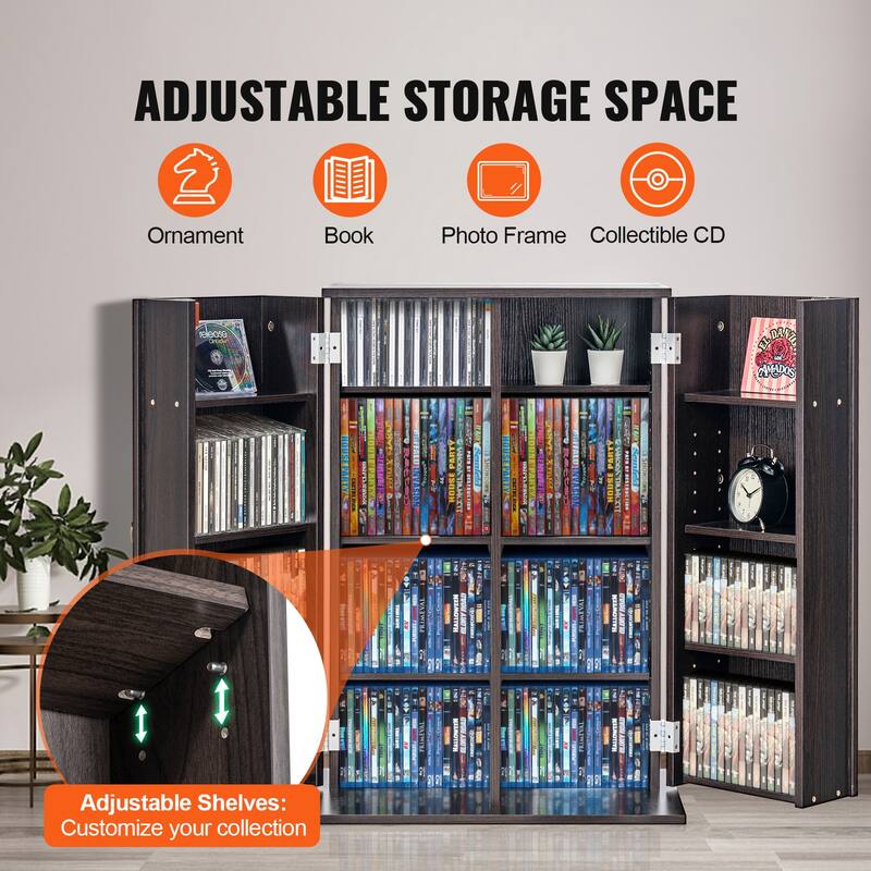 Media Storage Cabinet, DVD Cabinet with Doors and Shelves, CD Storage, Adjustable DVD Shelf, Protects & Organizes Music