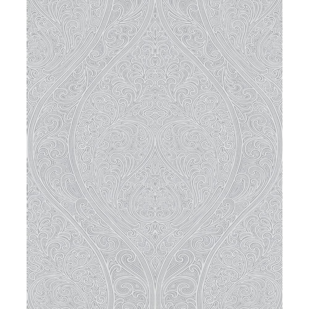 Galerie Wallcoverings Serene Collection Metallic Large Ogee Damask Vinyl on Non-woven Wallpaper Roll