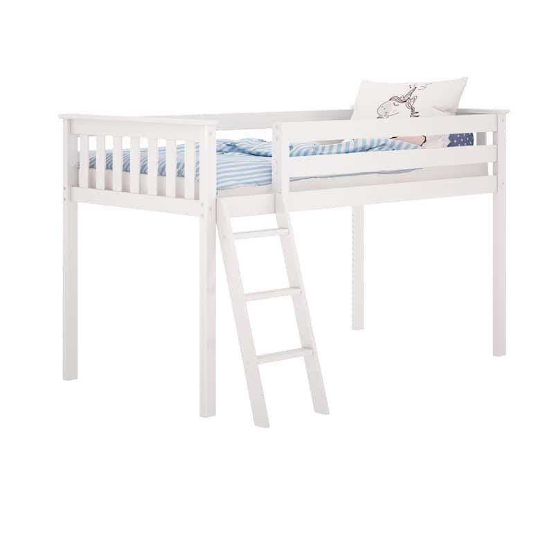 Now Furniture Solid Wood Twin Low Loft Bed with Angled Ladder