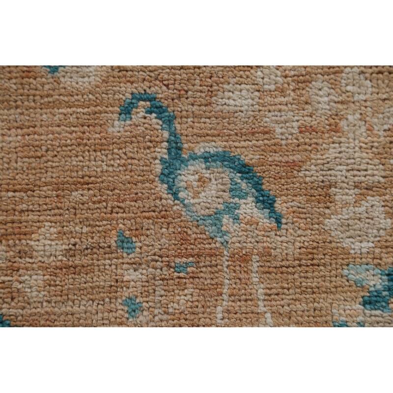 Hand Knotted Oriental 100% Wool Carpet Transitional Animal Pictorial Peach Oushak Area Rug - 2' 11'' X 1' 11''