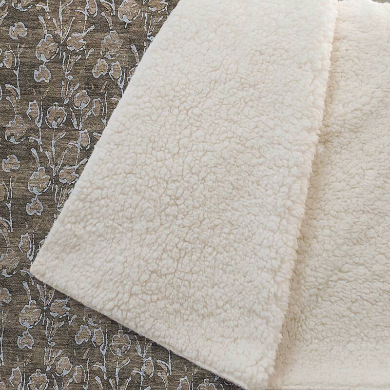 Premium Machine Washable Modern Floral Sherpa Throw Blanket