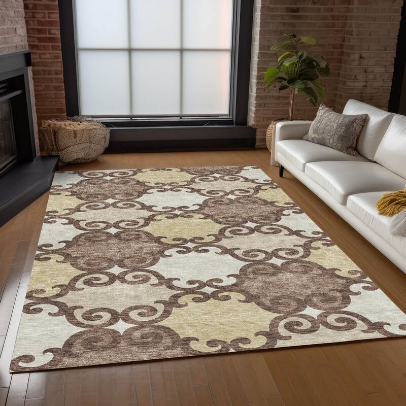 Machine Washable Indoor/ Outdoor Chantille Traditional Scroll Rug