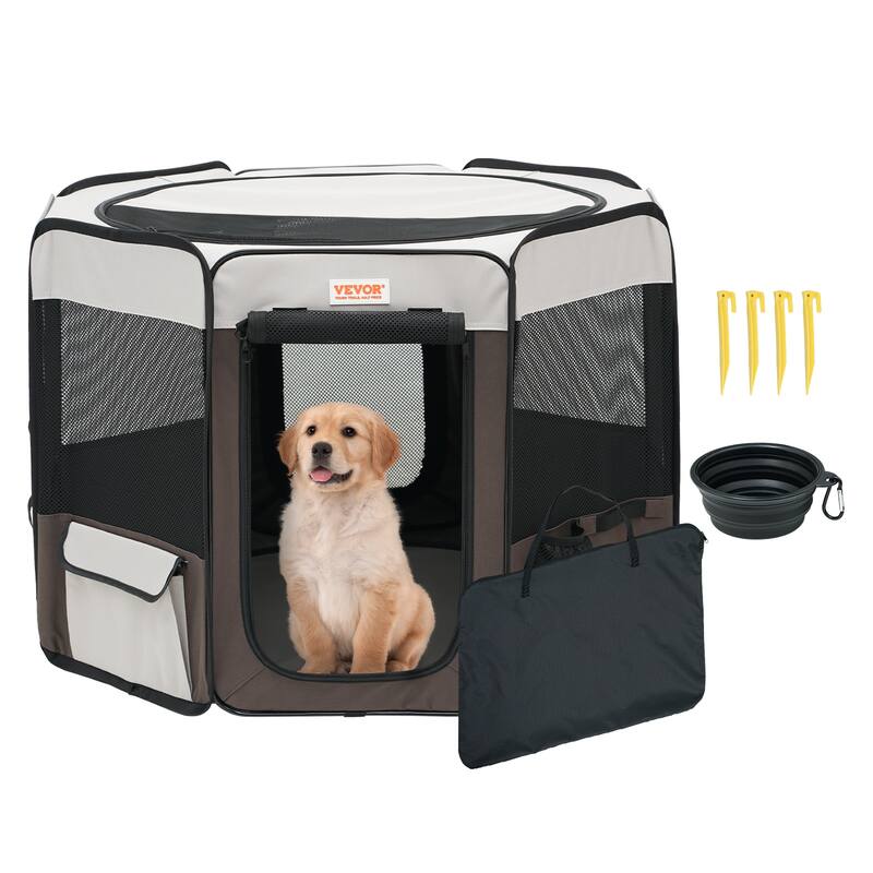VEVOR Foldable Pet Playpen with Storage bag for Indoor Outdoor Travel Camping - 36in*36in - Grey