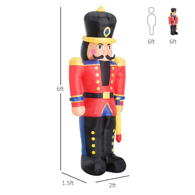 HOMCOM 6 ft. Christmas Inflatable Nutcracker Soldier, Outdoor Blow-Up Holiday Yard Decoration with LED Lights Display