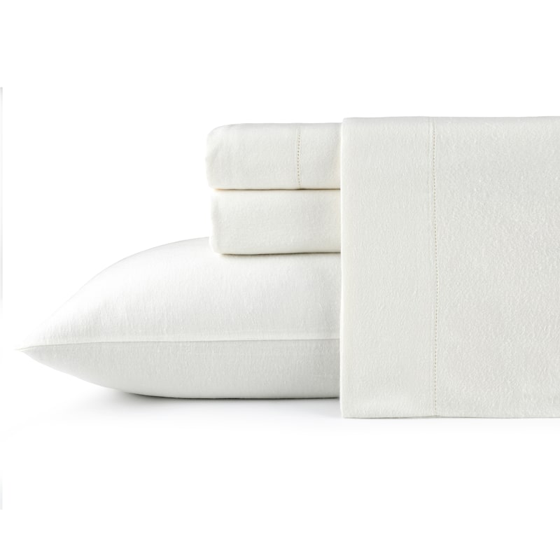 Pointehaven Solid Cotton 180 GSM Deep Pocket Oversized Brushed Flannel Sheet Set - Pearl Ivory - Twin XL
