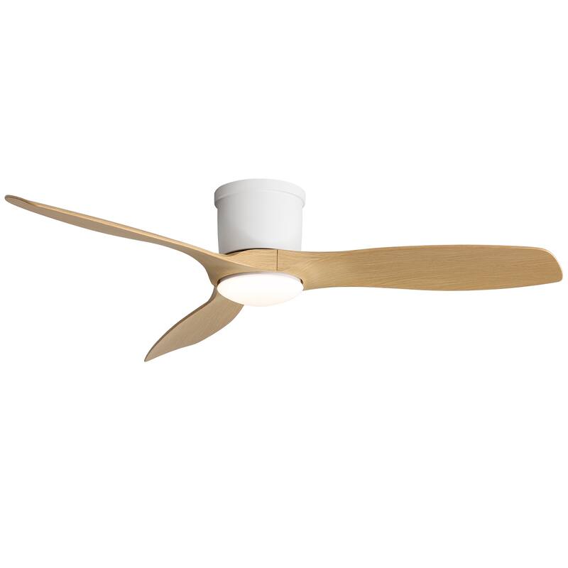 52 Inch Modern Flush Mount Ceiling Fan with LED Light 6 Wind Speeds ABS Fan Blades Reversible DC Motor - White