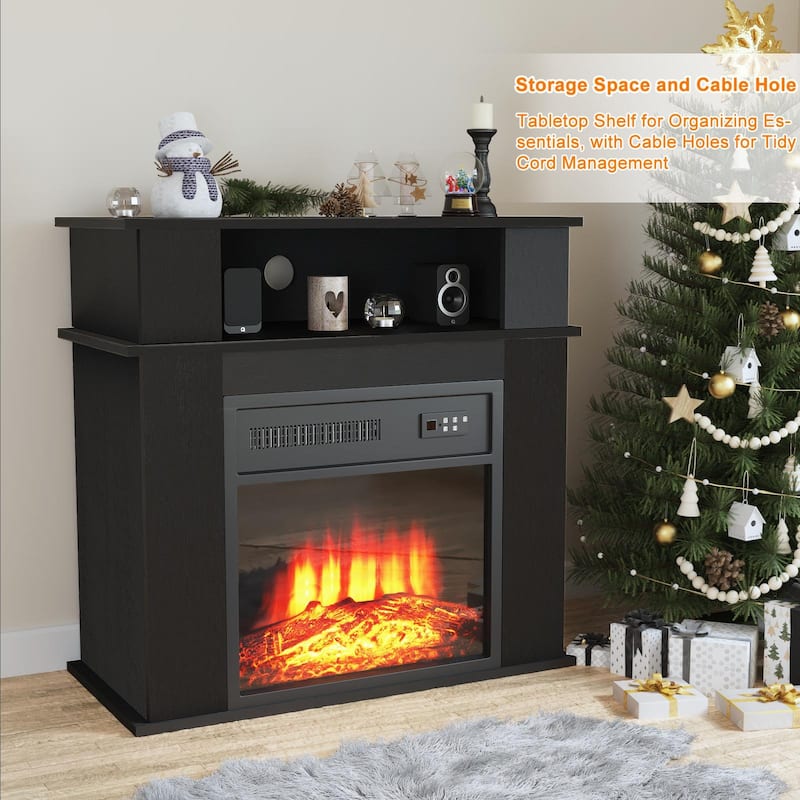 BOSSIN 28" Electric Fireplace with Mantel, 18 inch Electric Fireplace Insert,Freestanding Mantel Fireplace with Storage Shelf