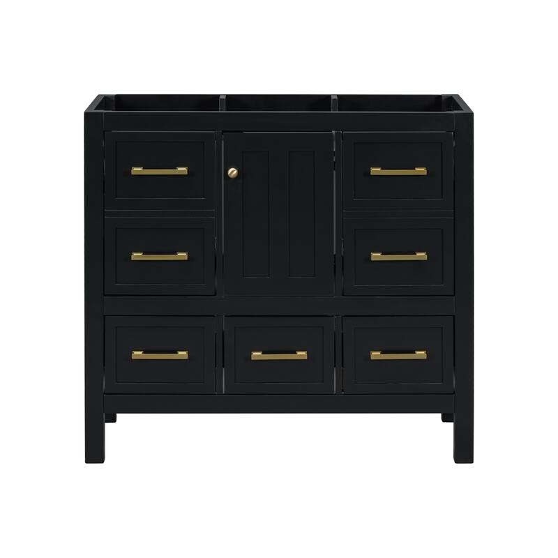 GDFStudio - Merrow Modern Freestanding Bathroom Vanity with with 5 Drawers& Soft Closing Doors (NOT INCLUDE BASIN SINK) - Black