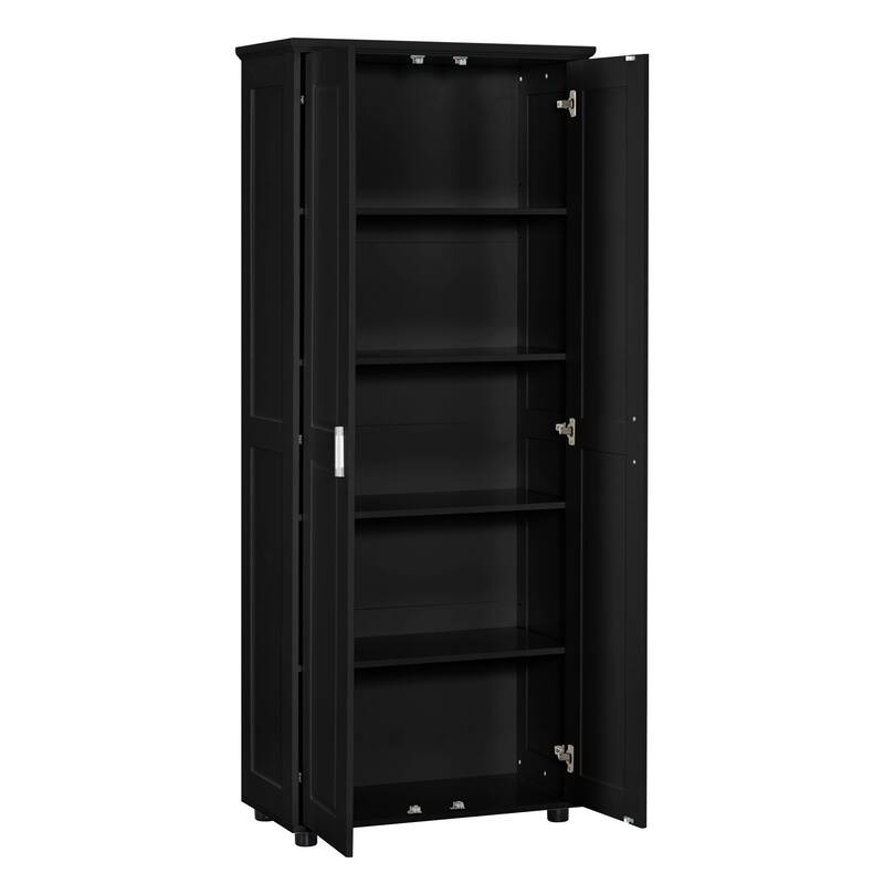 Roomfitters Tall 2-Door Storage Cabinet with 5-Tier Adjustable Shelves, Modern MDF Linen Tower for Bathroom & Office, Black