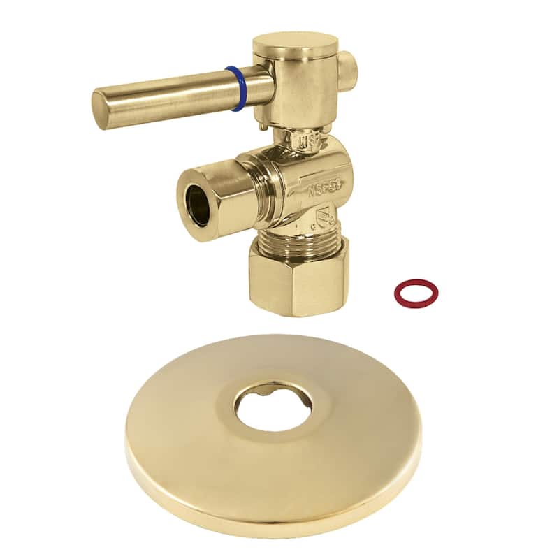 Kingston Brass 5/8-Inch X 3/8-Inch OD Comp Quarter-Turn Angle Stop Valve with Flange - Polished Brass