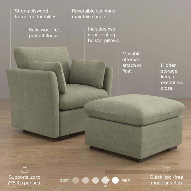 Bush Home Sienna Modular Accent Chair with Storage Ottoman