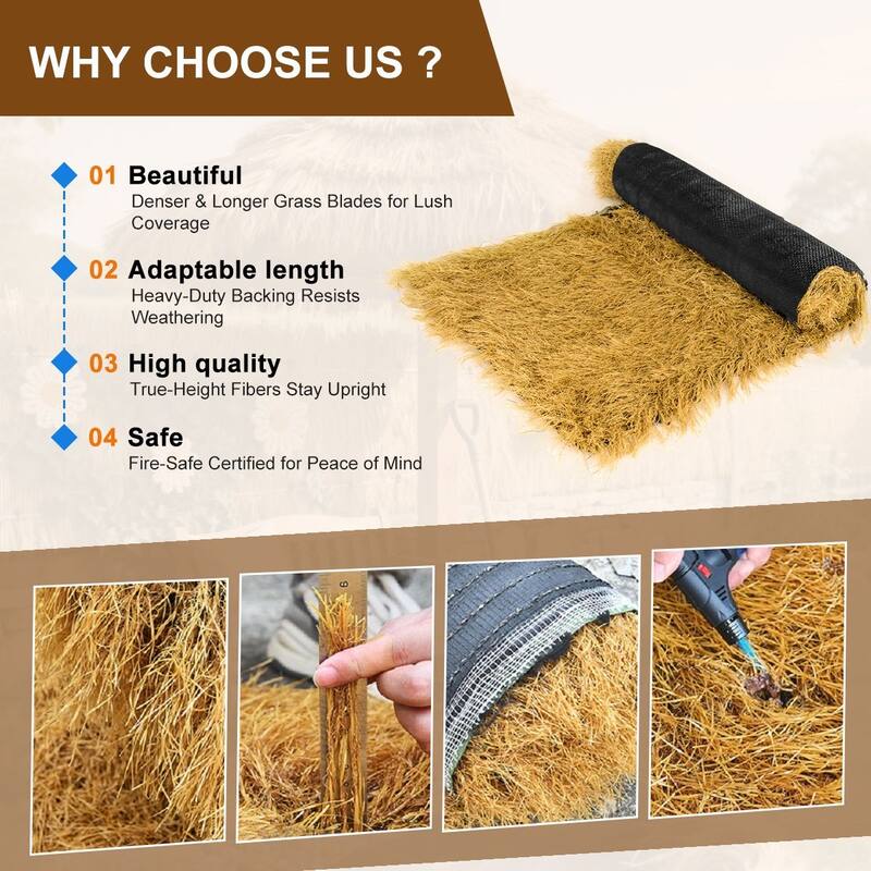 Agfabric Artificial Thatch Roof Roll,Fire-Resistant Synthetic Dry Grass