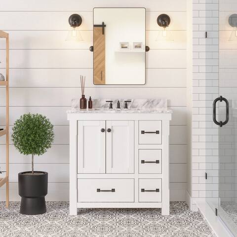 KitchenBathCollection Tuscany 36" Bathroom Vanity with Carrara Marble Top