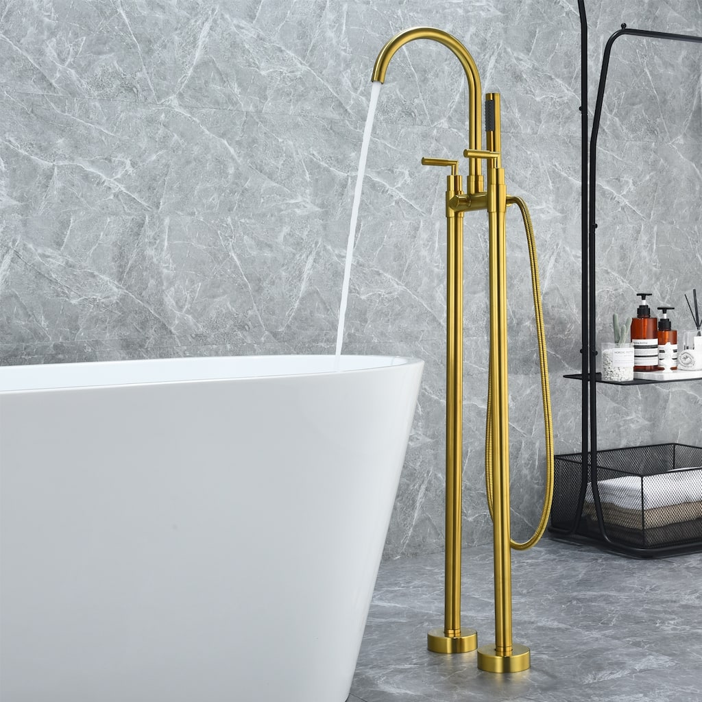 Altair Gnosall Double Lever Handle Freestanding Floor Mounted Tub Filler with Handshower