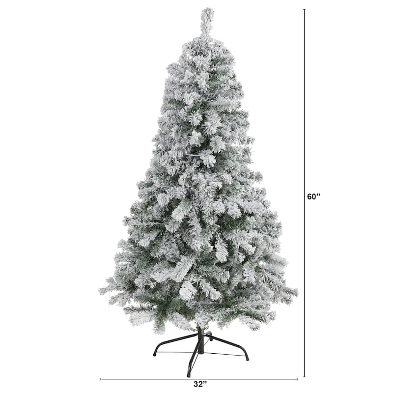 5ft. Flocked Spruce Artificial Christmas Tree - Compact Snow-Kissed Holiday X-Mas Accent Tree