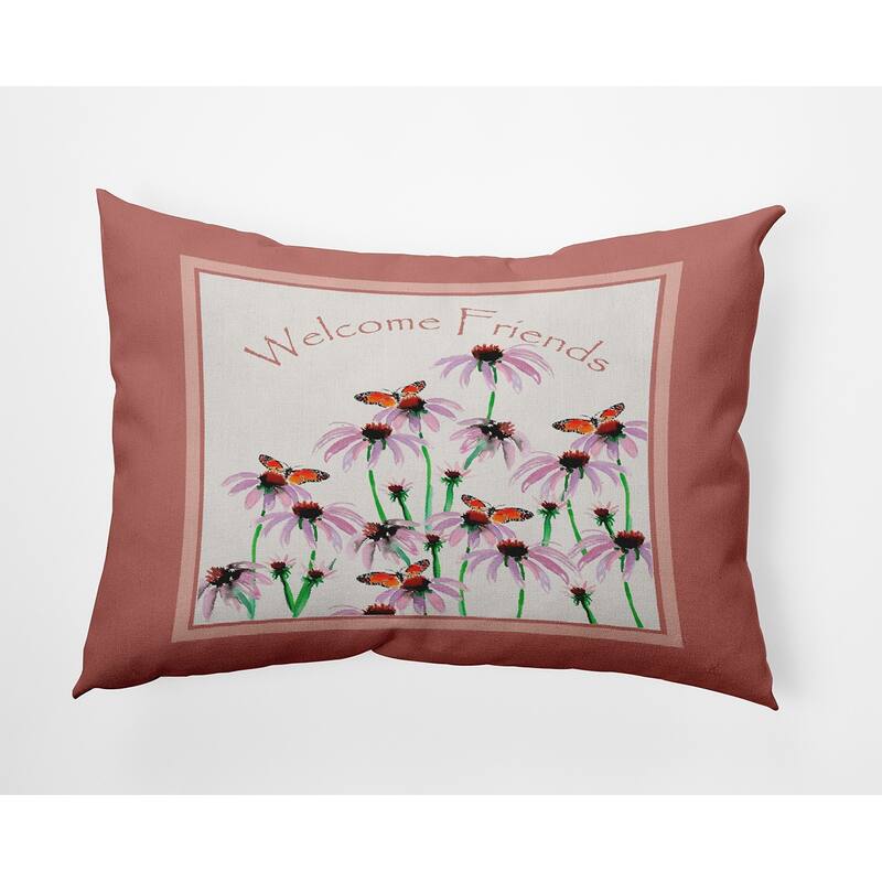 Welcome Friends Decorative Throw Pillow - Rusty Mauve - 14" x 20"