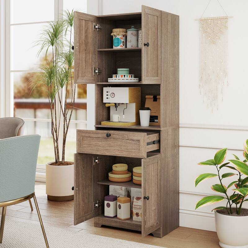 Gymax 67.5'' Kitchen Pantry Cabinet w/4 Doors 1 Drawer Open Countertop