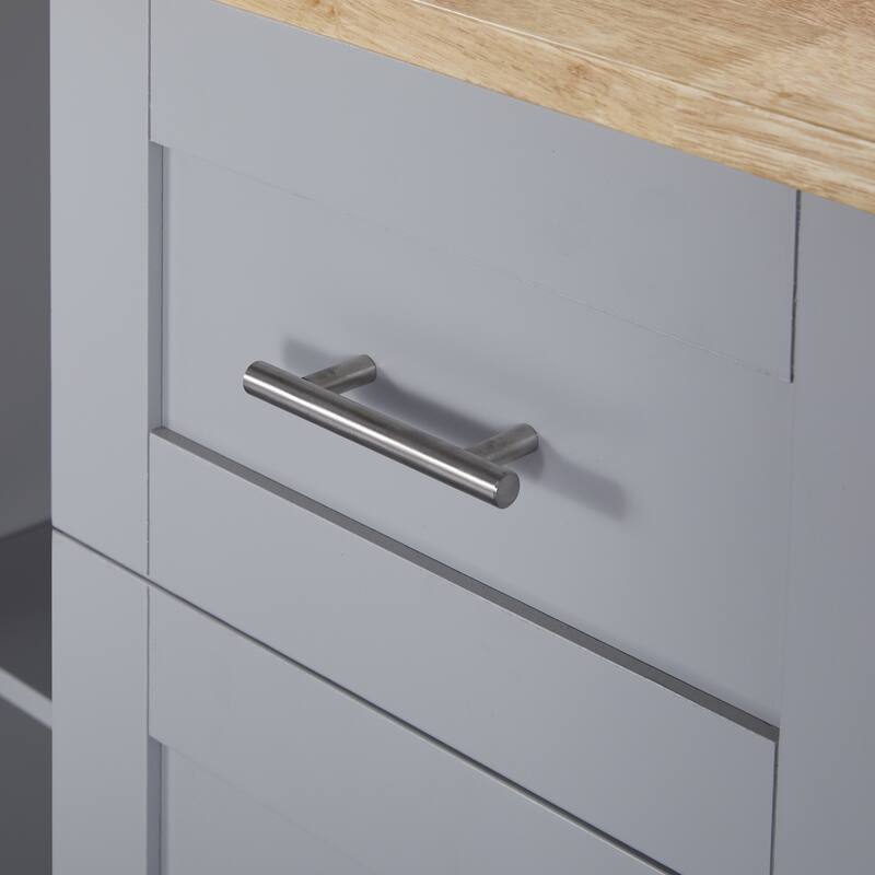 50'' Rubber Wood Kitchen Island with 3 Drawer, Rolling Wheels, 2 Slide-Out Shelf and Internal Storage Rack