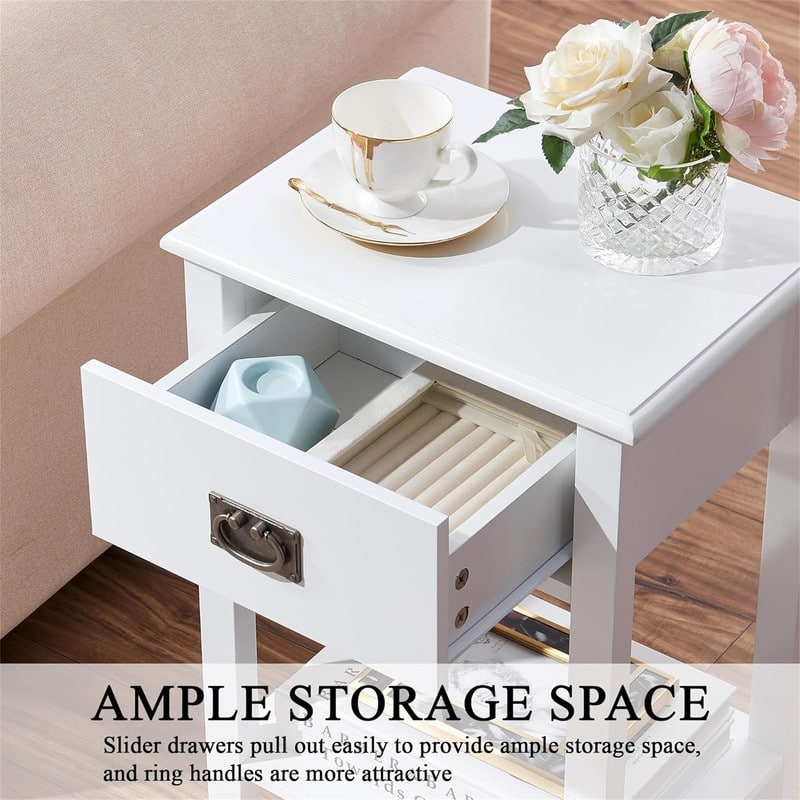 Nightstands Set of 2 Side End Table with Drawers for Bedroom