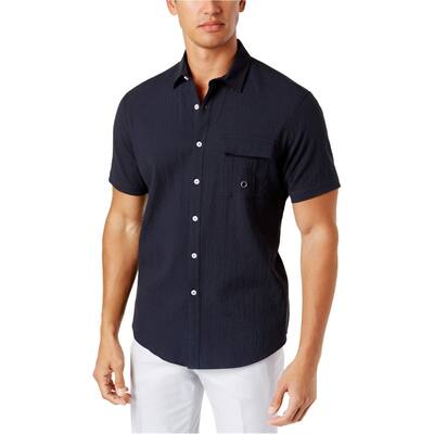 I-N-C Mens Textured Button Up Shirt, Blue, Small